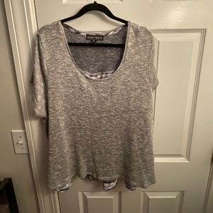 Lightweight knit sweater with plaid pattern on the back